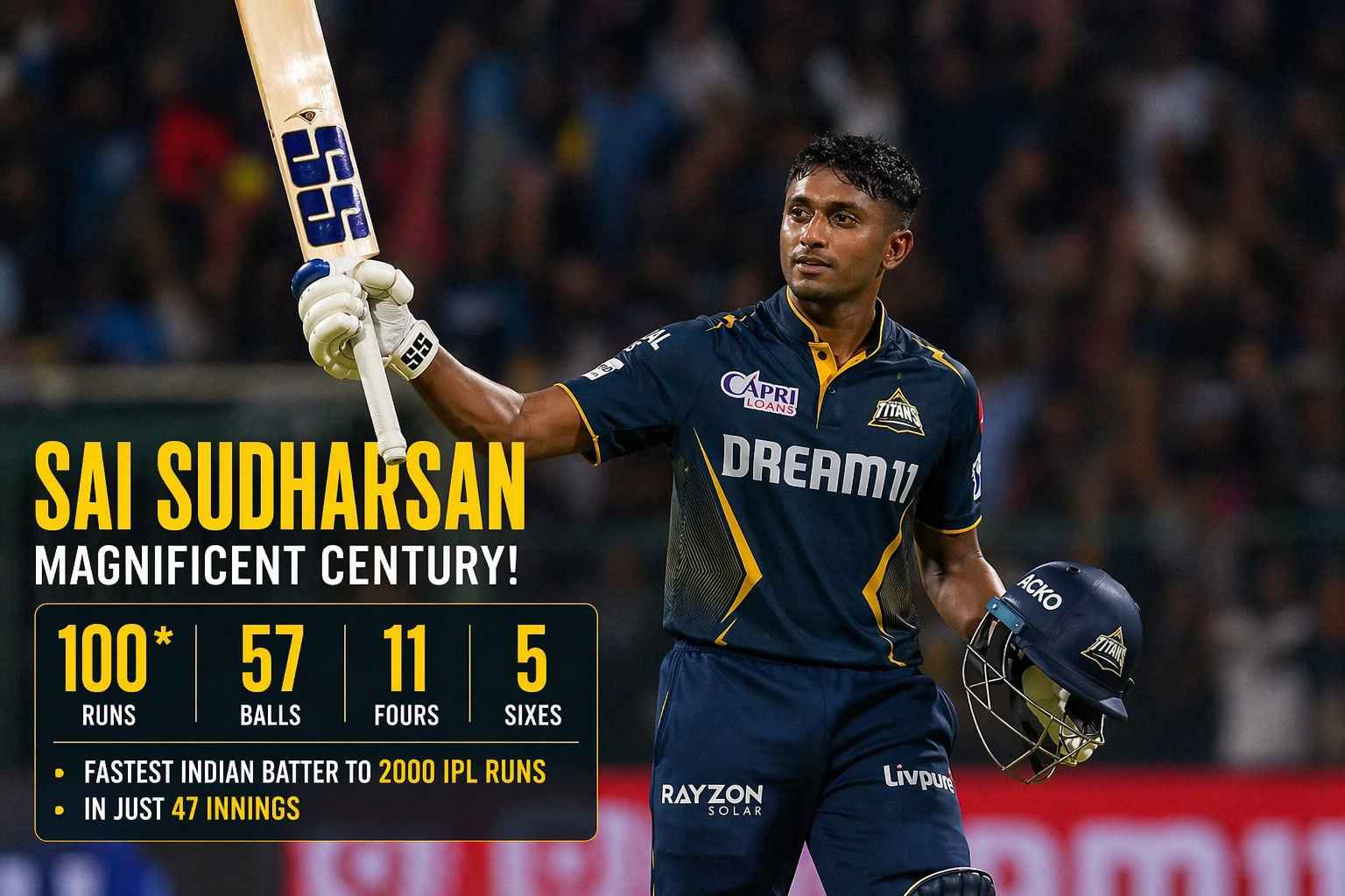 "సాయి సుధర్శన్ IPL సెంచరీ - Gujarat Titans బ్యాట్స్‌మన్ శతకం సెలబ్రేషన్ బెంగళూరు స్టేడియం 2025"