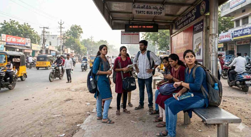 TSRTC బస్సులు సమ్మె కారణంగా డిపోలో నిలిచిపోయాయి వరంగల్
