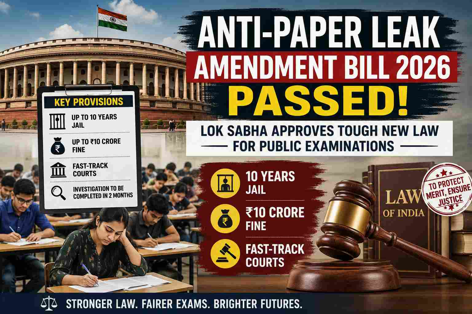 Anti-Paper Leak Amendment Bill 2026 passed by Lok Sabha introducing fast-track courts and stricter penalties for paper leak offences.