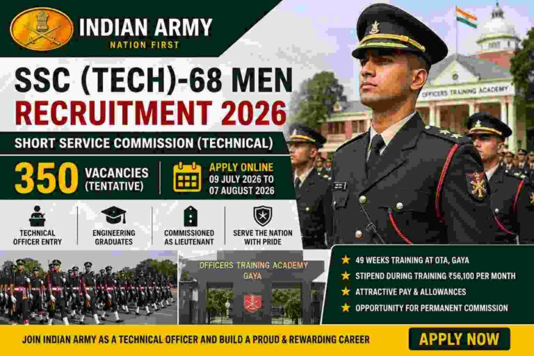 Indian Army SSC (Tech)-68 Men Recruitment 2026 notification for 350 vacancies with engineering graduates applying online