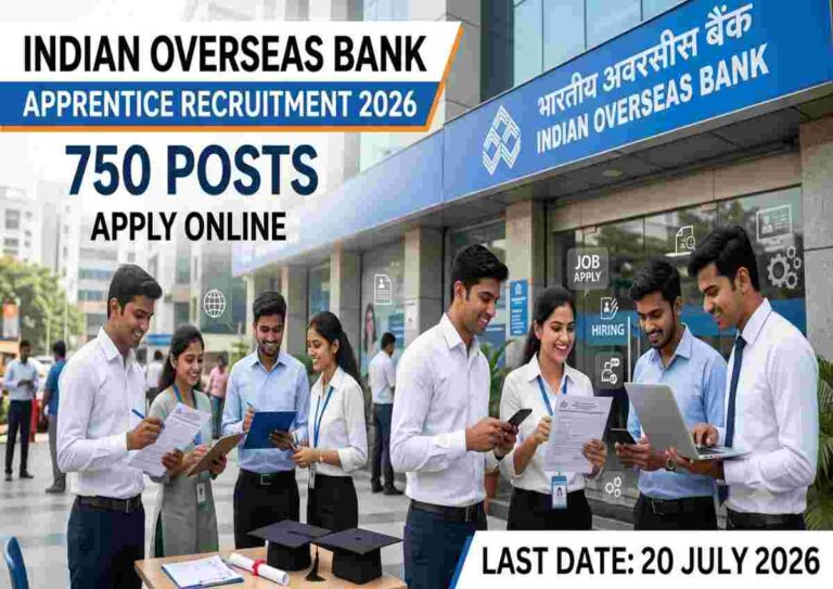 Indian Overseas Bank Apprentice Recruitment 2026 notification for 750 Apprentice posts with online application details.