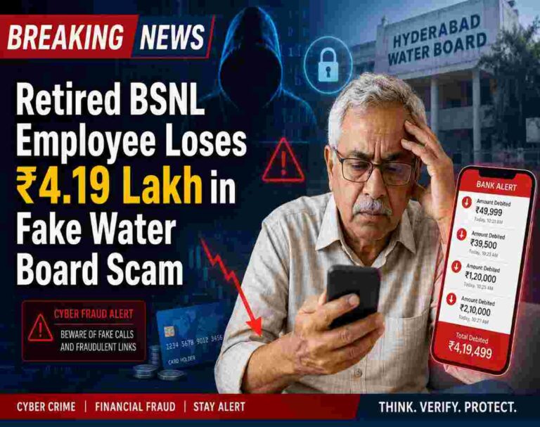 Retired BSNL employee loses ₹4.19 lakh in fake Hyderabad Water Board cyber scam