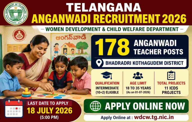 Telangana Anganwadi Recruitment 2026 apply online for 178 Anganwadi Teacher vacancies in Bhadradri Kothagudem