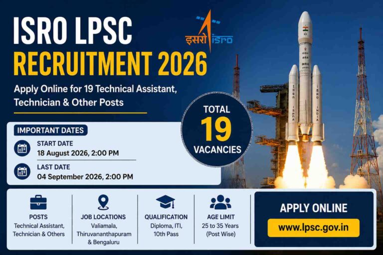 ISRO LPSC Recruitment 2026 for 19 Technical Assistant Technician and other posts