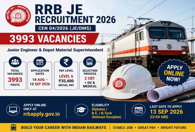 RRB JE Recruitment 2026 with 3993 vacancies and apply online details