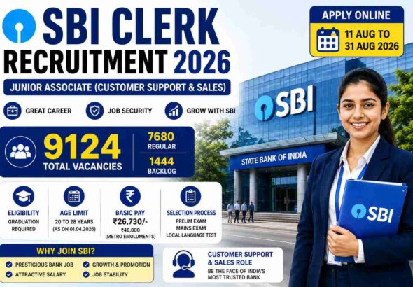 SBI Clerk Recruitment 2026 for 9124 Junior Associate vacancies