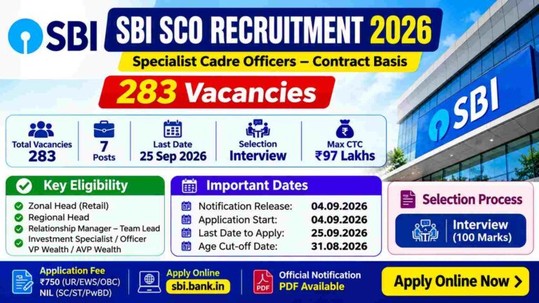 SBI SCO Recruitment 2026 – 283 Vacancies