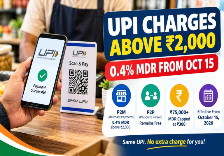 UPI Charges above ₹2,000 with 0.4% MDR from October 15 2026